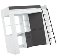 Łóżko piętrowe z biurkiem szafą narożną antresola FLO P craft biały grafit