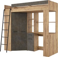 Łóżko piętrowe z biurkiem szafą narożną antresola FLO L craft złoty gr brąz