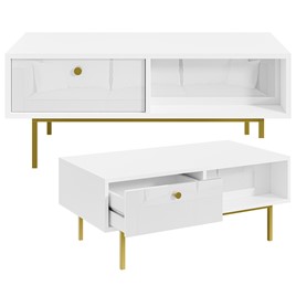 FLOW ława nowoczesny stolik kawowy z szufladą do salonu biały biały połysk