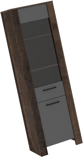 meble DELIS 15 wysoka wąska witryna do salonu dąb grange grafit