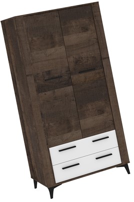 meble MIGES 12 szafa z szufladami drążkiem na nóżkach dąb grange biały poł