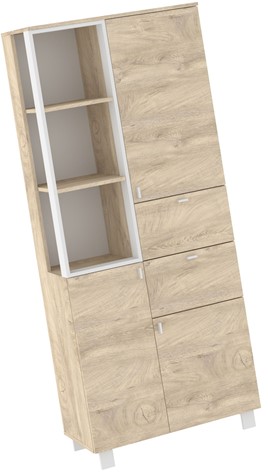 meble GAVES 10 szafka wysoki regał z szufladami drzwiami dąb endgrain biały