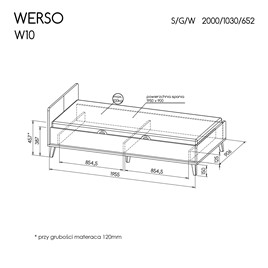 meble WERSO 10 nowoczesne łóżko dziecięce młodzieżowe bez materaca 90x195