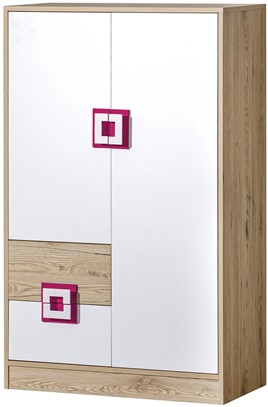 meble NICO 07 wysoka komoda z szufladami drzwiami młodzieżowa dąb biały róż