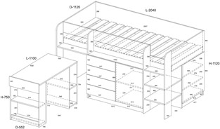 Łóżko piętrowe biurko komoda z szufladami antresola EMI P craft biały grafi