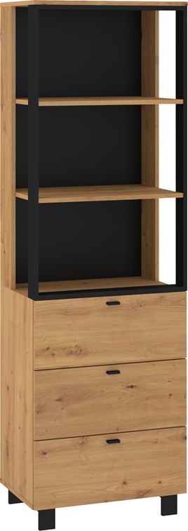 meble GAVES 11 wysoki regał z półkami szufladami loft dąb artisan czarny