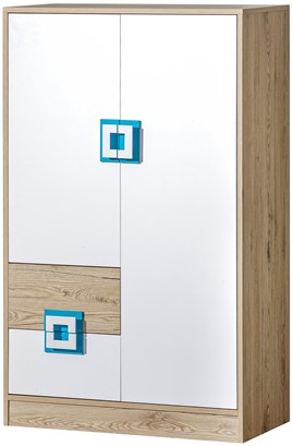 meble NICO 07 wysoka komoda z szufladami drzwiami młodzieżowa dąb biały tur