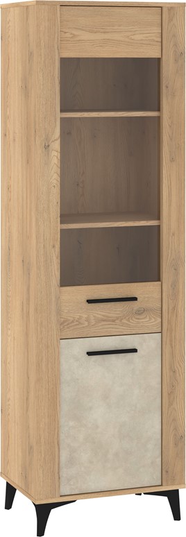 meble MIGES 15 wysoka witryna do salonu na nóżkach dąb cremona granada migd